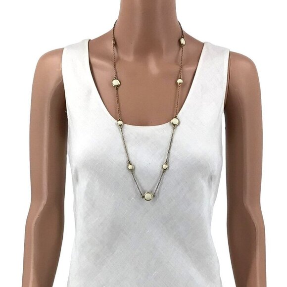 Lucky Brand Necklace Gold Tone White Adjustable Length - Picture 2 of 2